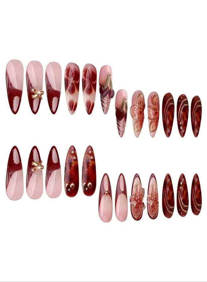Foccna Press on Nails Medium Tortoiseshell Fake Nails Almond Glossy False Nail Tips Artificial Nails Finger Manicure for Women -24pcs, Gorgeous Nails - Image 2